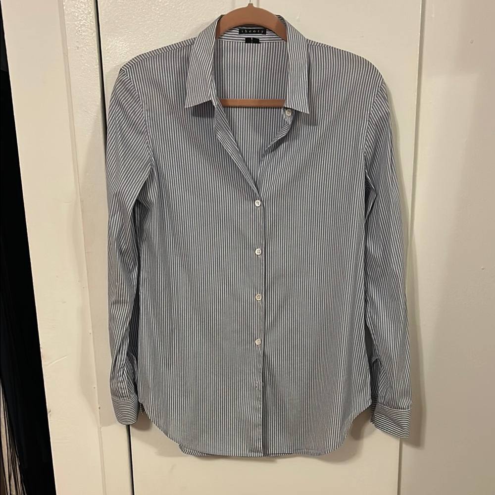 Theory blue and White Striped Shirt